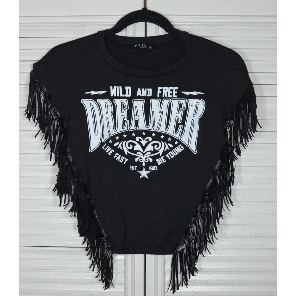 Julia By Love J Wild And Free Dreamer Bikercore Festival Rave Fringed Top Size M - Picture 2 of 7